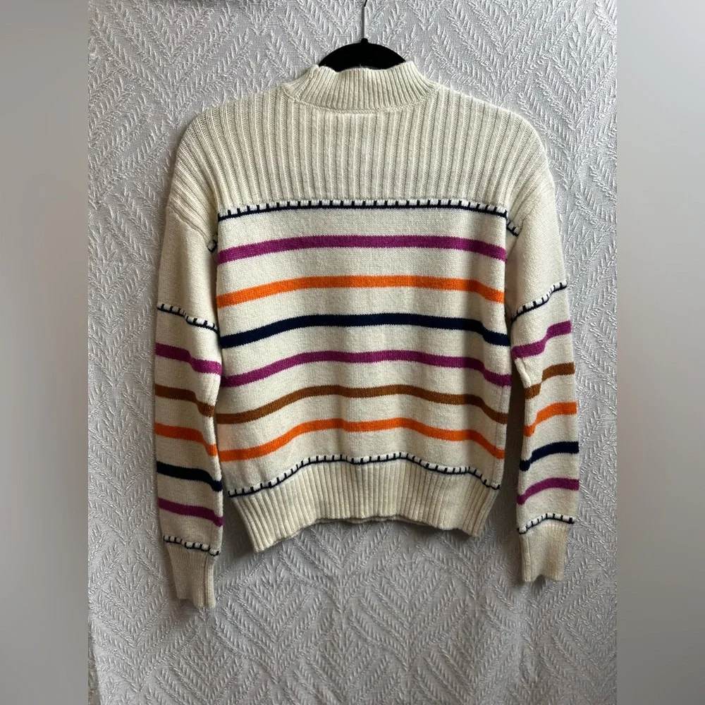 St. John's Bay Ribbed Mock Neck Striped Sweater Cream - Picture 3 of 4